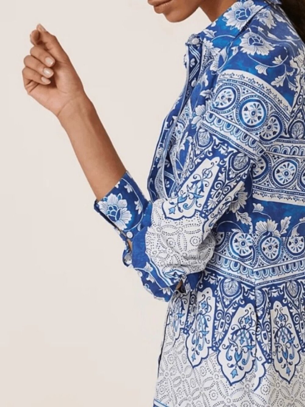 Anthropologie Dress Midi Printed V Neck Button Front Shirtdress Blue NWT Small - Picture 4 of 12